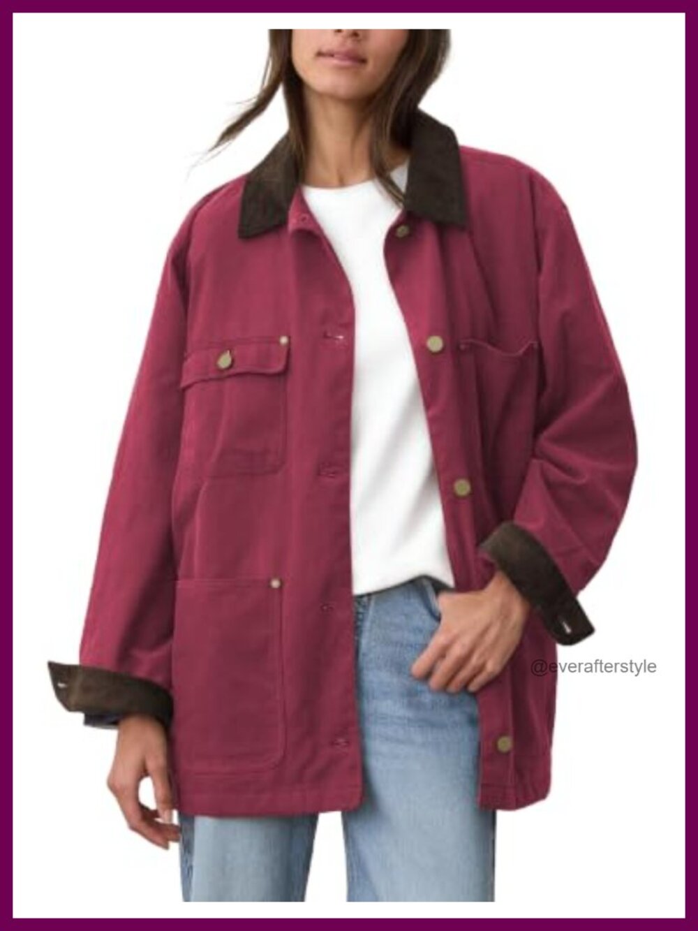 Womens Utility Barn Jacket Oversized Vintage Corduroy Collar Coat